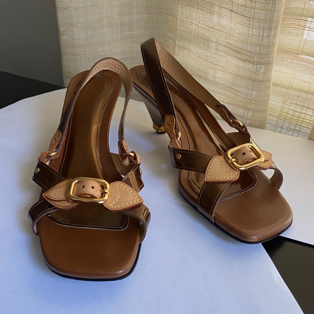 Louis Vuitton - Brown Leather Slingback Heels